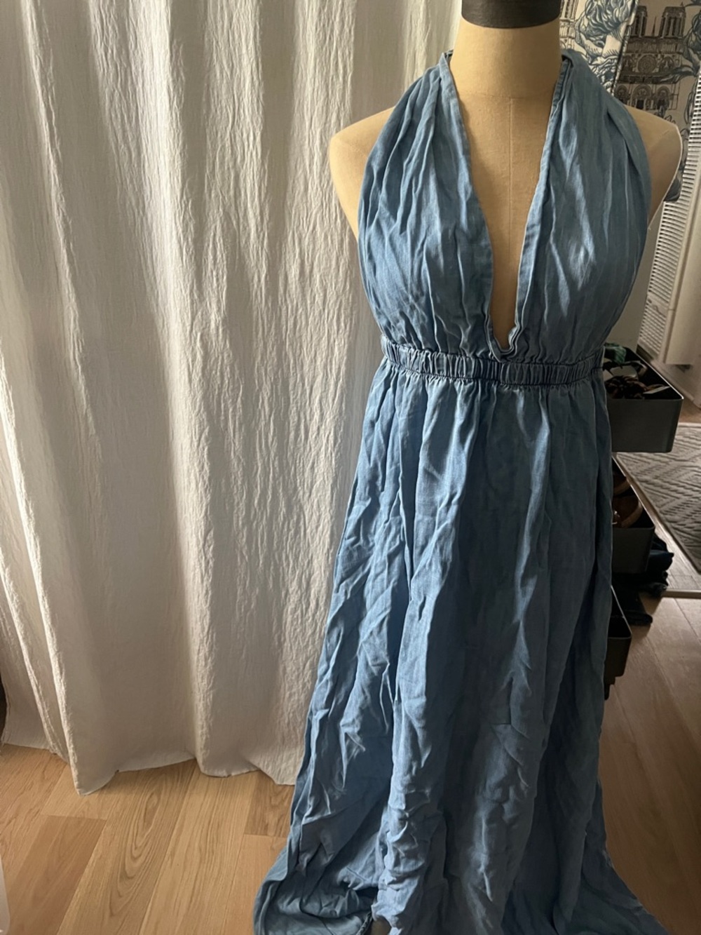 Light Blue Halter Maxi Dress with Deep V
